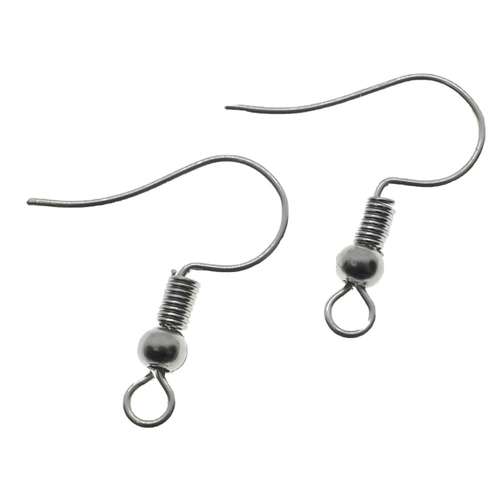 Ear Wire Coil Ball 19mm 20 Pair - Rhodium
