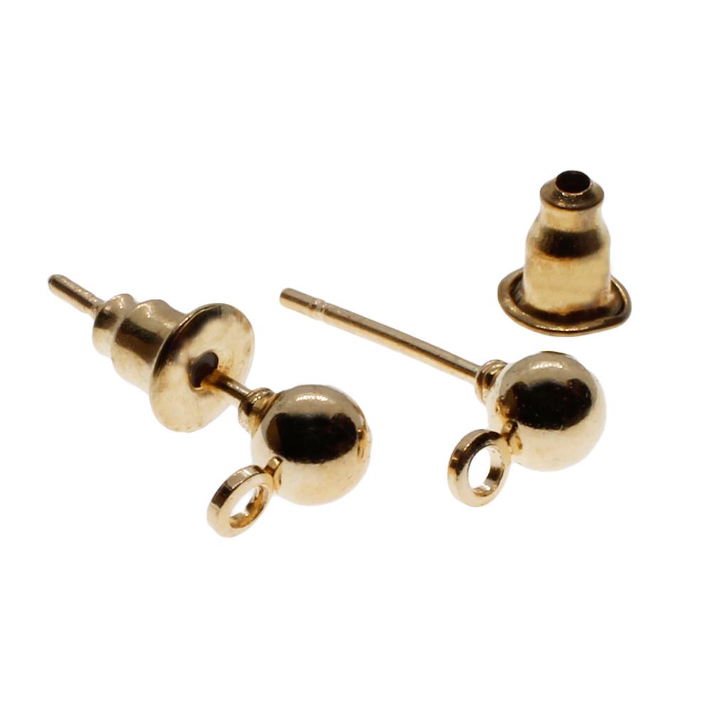 Ear Stud with Loop and backing 10 Pair - Champagne Gold