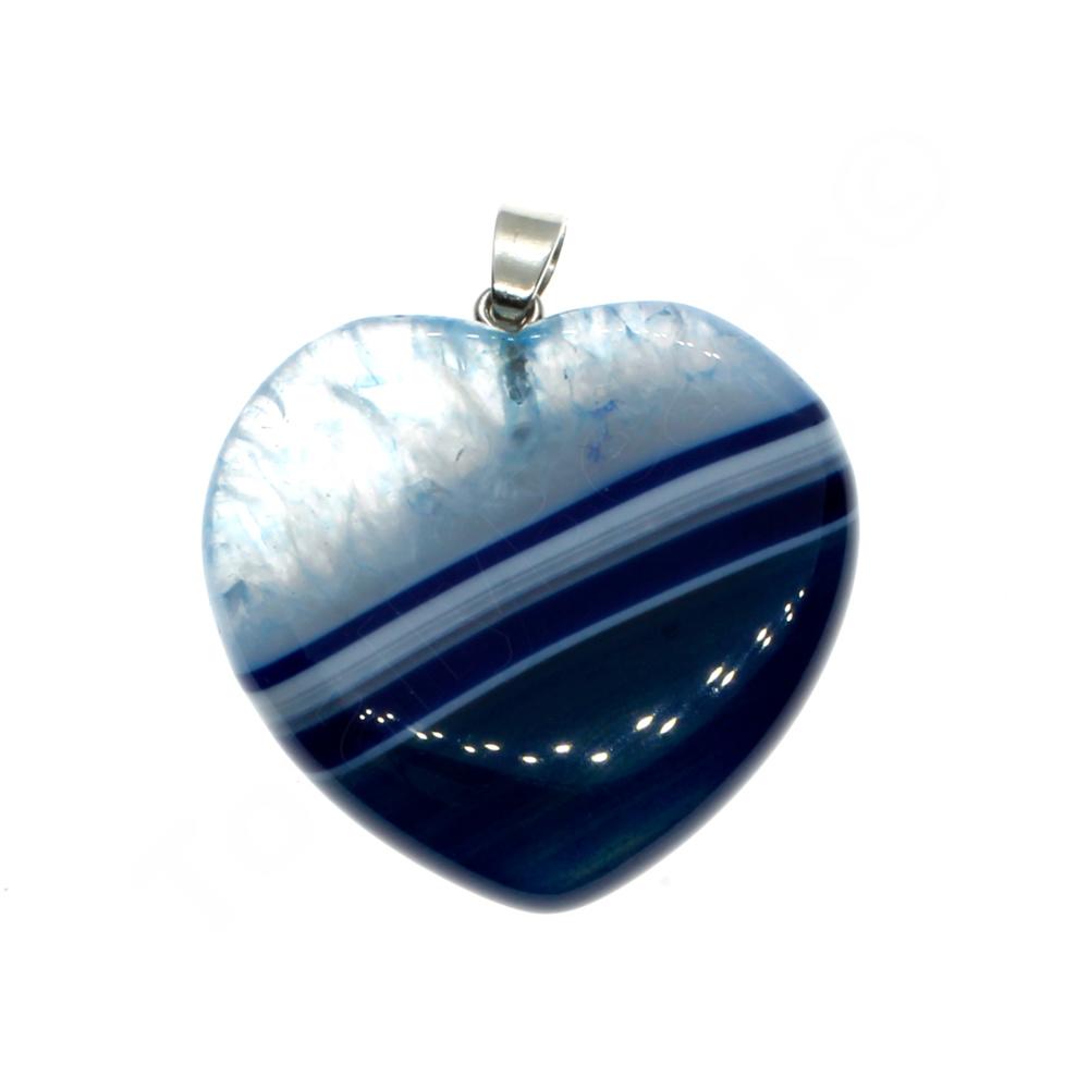 Gemstone Pendant - Agate Heart 35mm Blue