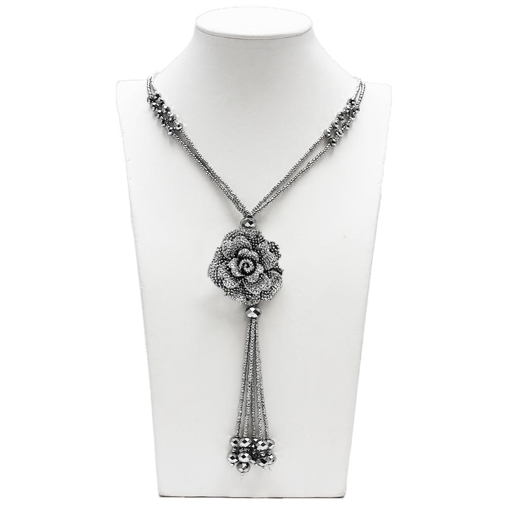 Resin Rose Sparkle Necklace - Silver
