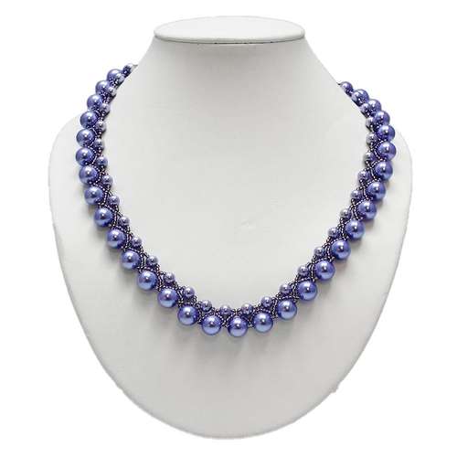Netted Pearl Necklace violet blue necklace making kit — DIY set with beads and instructions for creating handmade jewelry