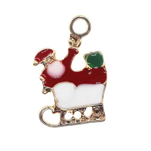 Enamel Christmas Gold Charm - Santa Sleigh 2pc