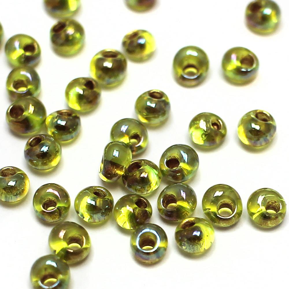 Toho Magatama Beads 3mm 10g - Gold Lined Peridot