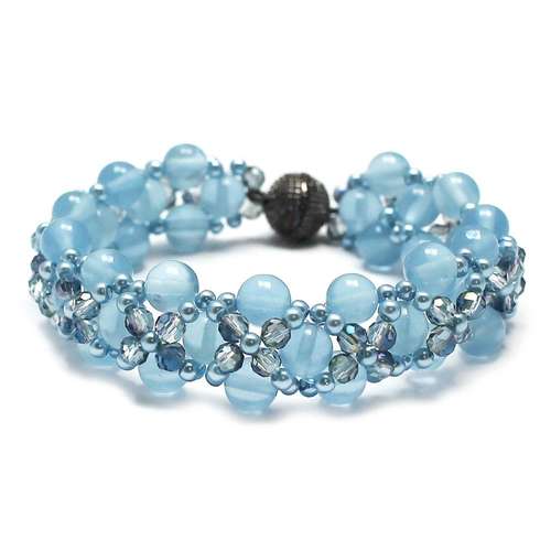 Hugs and Kisses with Opaline beads blue jewelry making kit — DIY set with beads and instructions for creating handmade jewelry