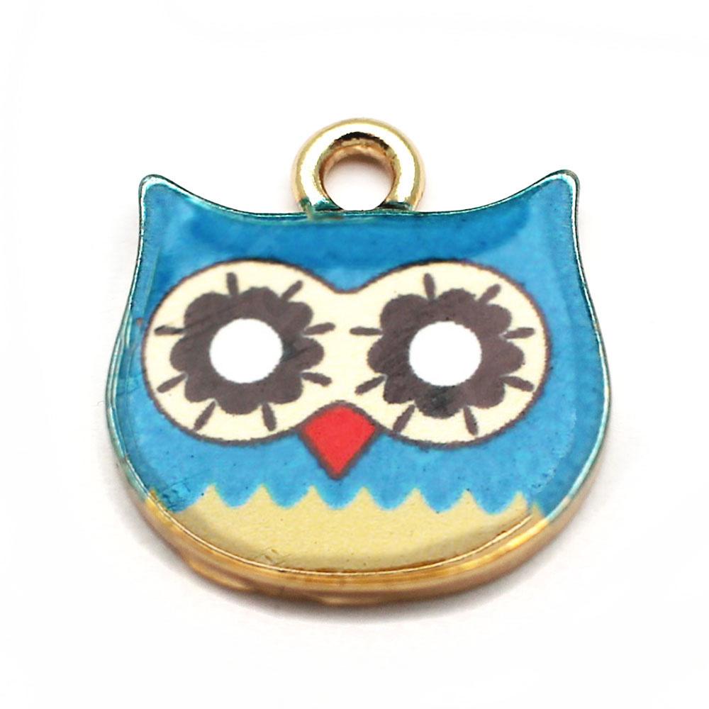 Enamel Gold Charm - Blue Owl Head 2pc