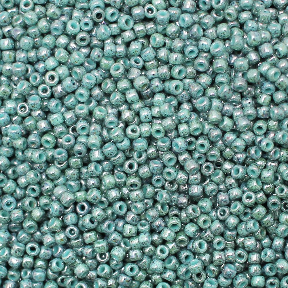 Toho Size 11 Seed Beads 10g - Marbled Opaque Turquoise Blue
