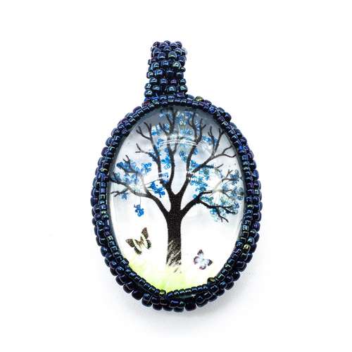 Encasing Everbloom Cabochon Pendant Kit blue tree jewelry making kit — DIY set with beads and instructions for creating handmade jewelry