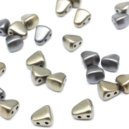 Czech glass Rulla beads bit czech glass beads 30pcs - matte metallic leather — two-hole beads for jewelry making and bead weaving