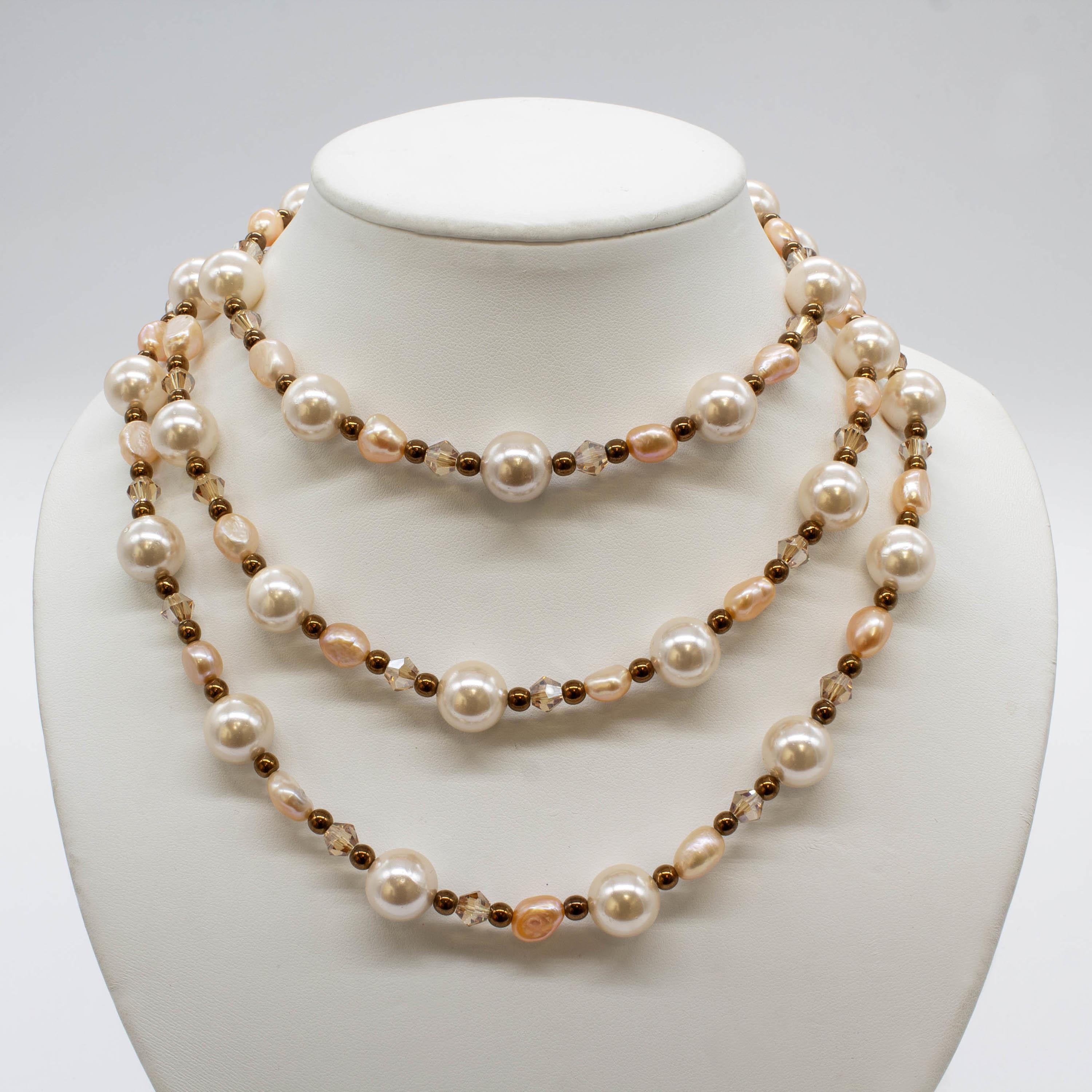 Shell Pearl & Pearl Necklace Bundle - Light Pink