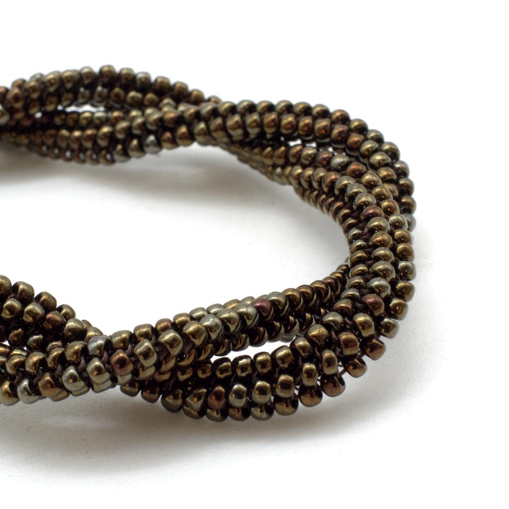 Herringbone Seed Bead Necklace - Metallic Iris Brown