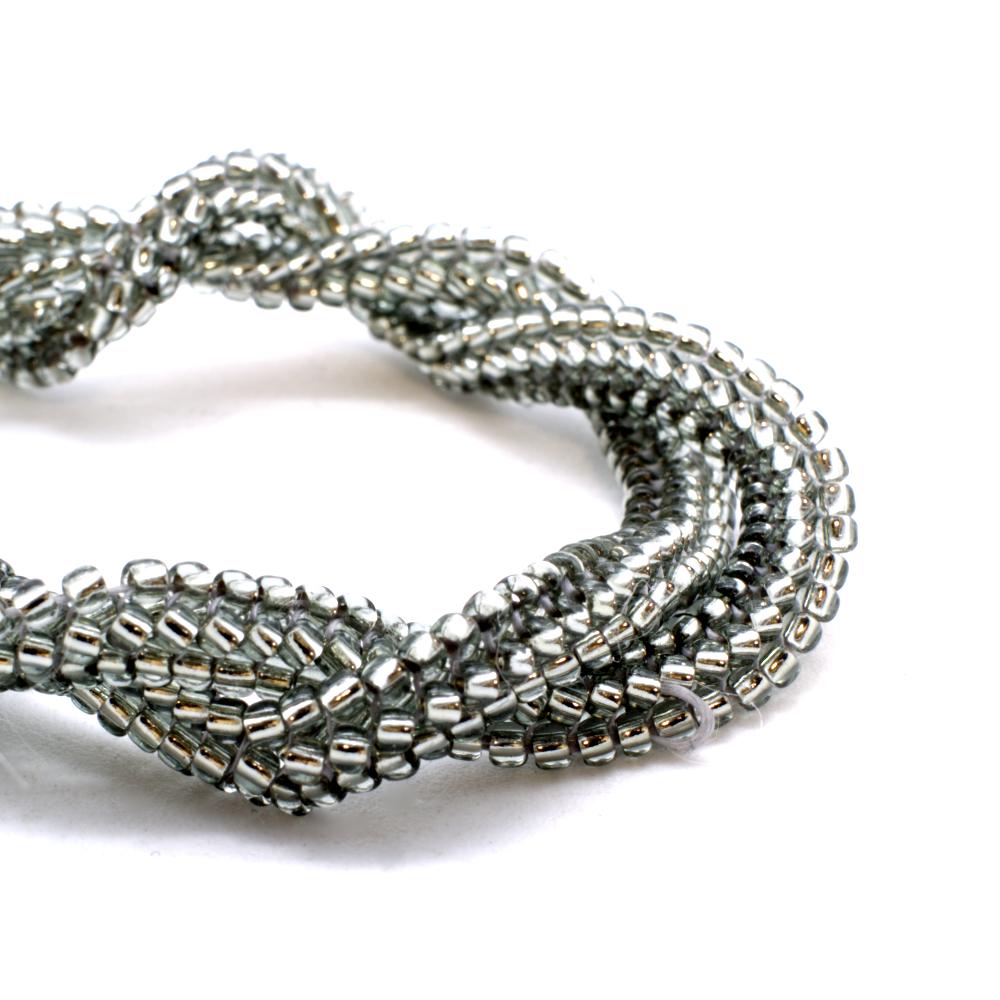 Herringbone Seed Bead Necklace Silver Black Diamond