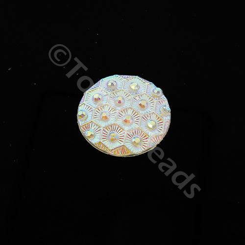 Acrylic Cabochon 20mm Disc - Honeycomb White AB