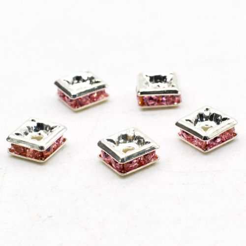 Crystal Diamante Silver Spacer Flat Square 5mm - Rose