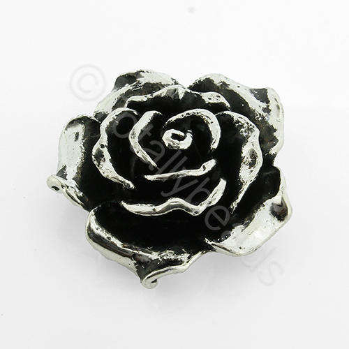 Antique Silver Bracelet Bead - Rose 32mm 1pcs