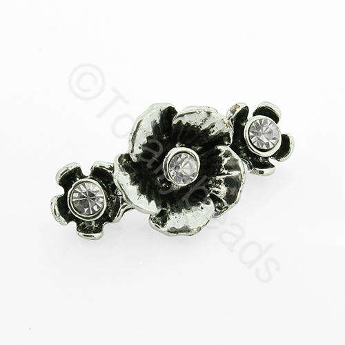 Antique Silver Metal Connector - Cry. Flower 30mm  3pcs