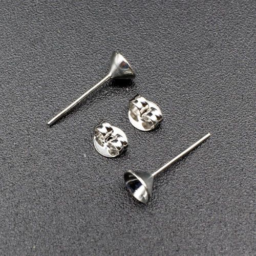 Earring stud for rivoli/bead 4mm Rhodium   15 Pair for jewellery making