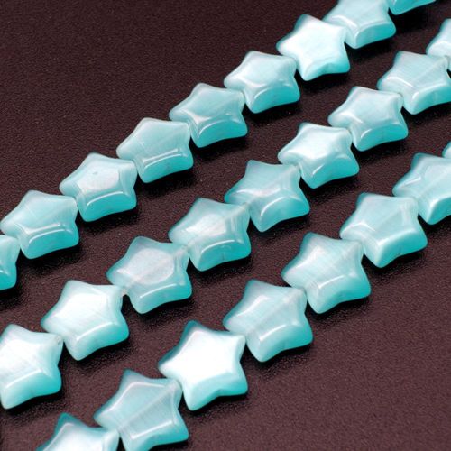 Cats Eye Beads Pillow Stars 10mm   Aqua for jewellery making