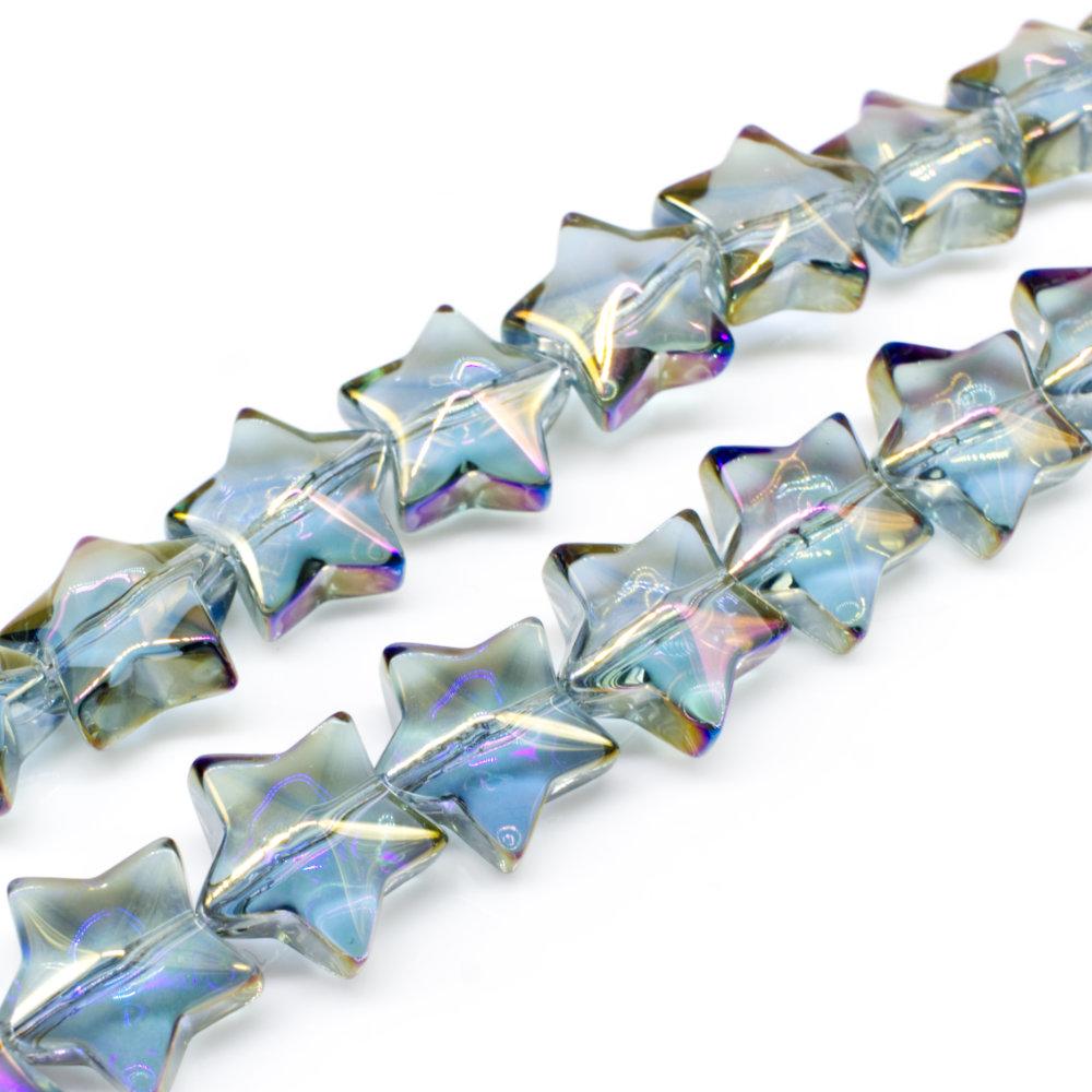 Glass Puffed Star Bead 12mm 10pcs Clear Iris