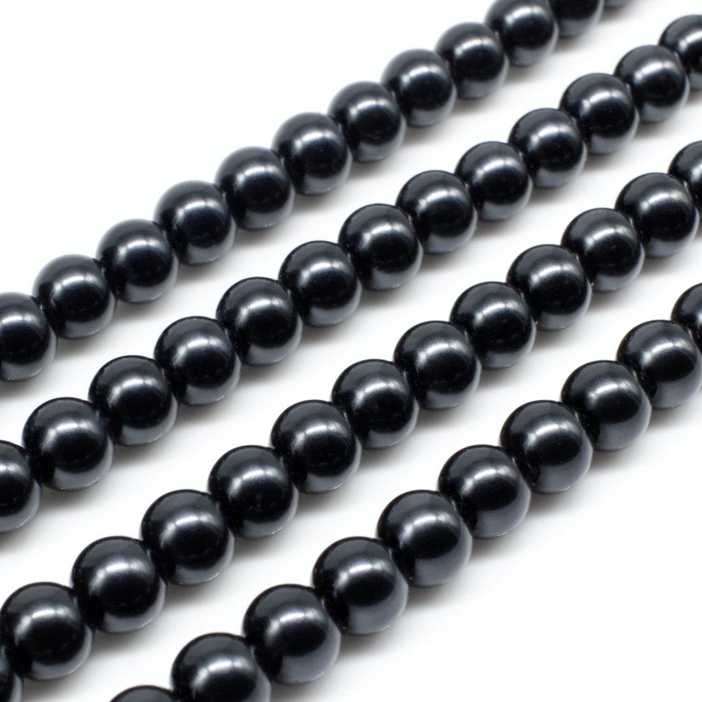 Glass Pearl Round Beads 6mm - Space Grey