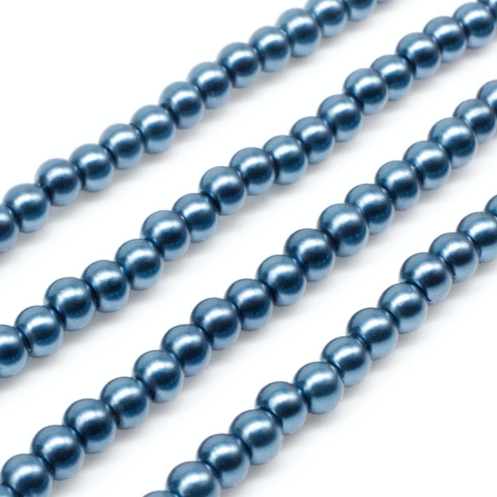 Glass Pearl Round Beads 3mm - Denim Blue