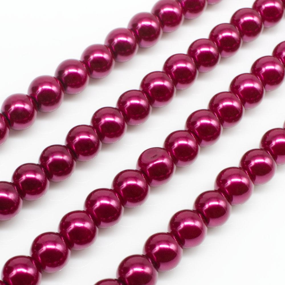 Glass Pearl Round Beads 6mm - Magenta