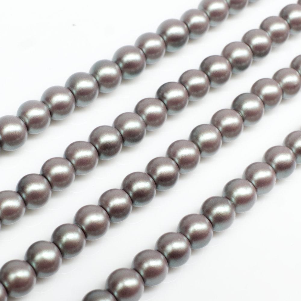 Satin Glass Pearl Round Beads 4mm - Silver Sage