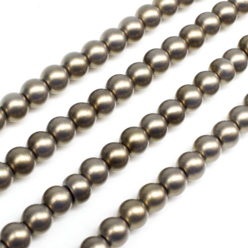 Satin Glass Pearl Round Beads 4mm - Rustic Oak