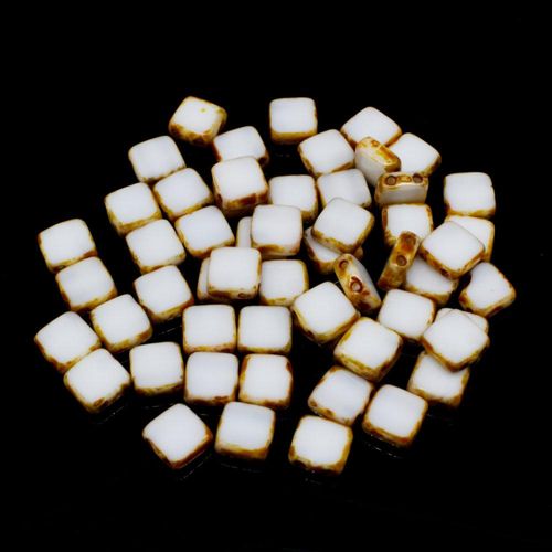 6mm Czech glass glass beads alabaster picasso — pack of 25, high-quality two-hole beads ideal for jewelry making, bead weaving, and crafts