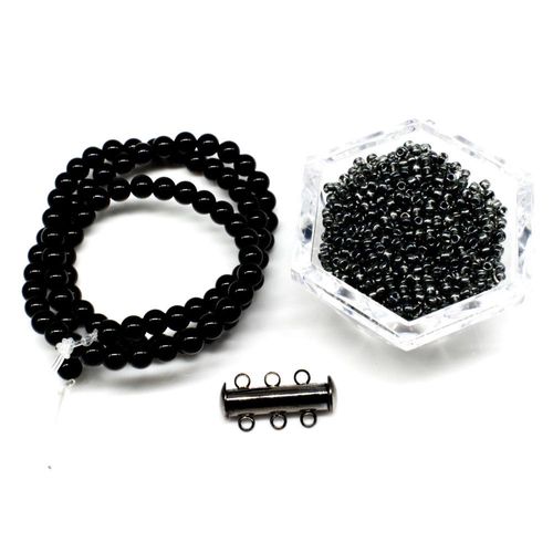 BC Week 46   3 Row Snake Stitch   Gun Metal Obsidian for jewellery making