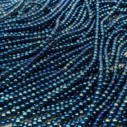 Glass Round Beads 2mm 15" String   Blue Rainbow for jewellery making