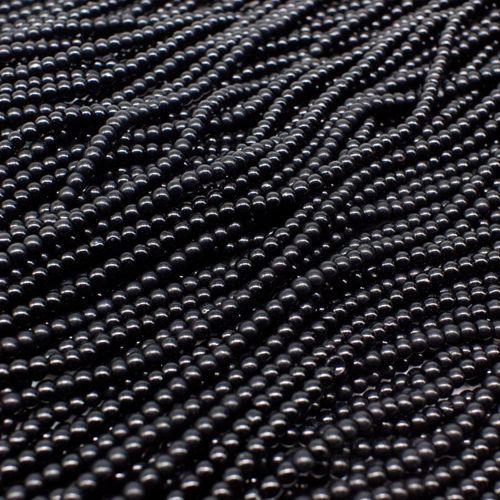 Glass Round Beads 2mm 15" String   Jet Black for jewellery making