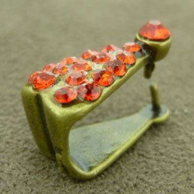 Matte Gold and Red Diamante Bail - 14mm Red