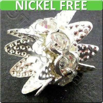 Crystal Diamante Spacer - Dual Beadcap 10mm - Silver - 3pcs