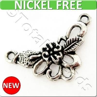 Antique Silver Metal Connector - Flower Leaf 26mm 10pcs