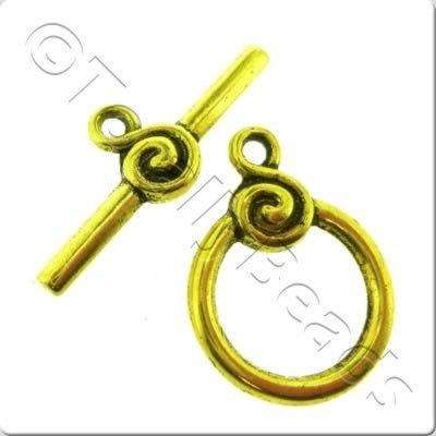 Metal Toggle - Swirl Ring 16mm  Antique Gold