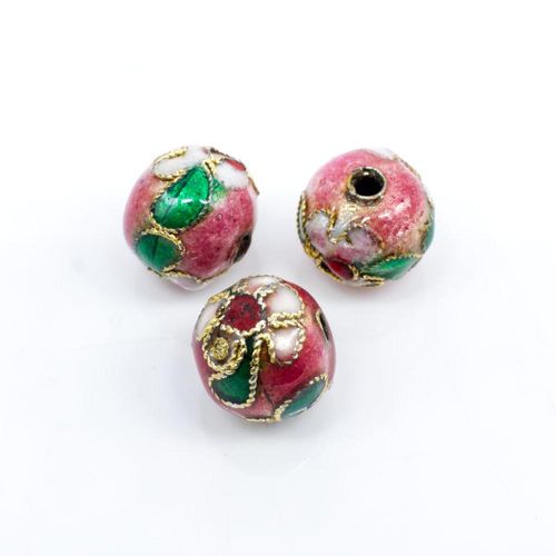 Cloisonne 10mm Round Bead   Pink 1pc for jewellery making