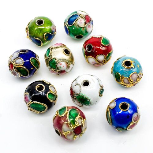 Cloisonne 10mm Round Bead   Mixed 10pcs for jewellery making