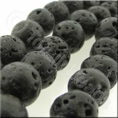 Lava Stone Bead - 8mm Round - Black