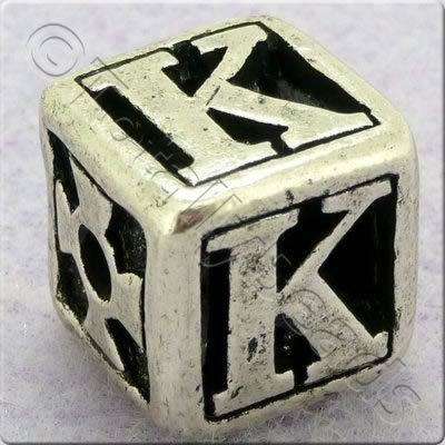 Tibetan Silver Letter Cube Bead - K
