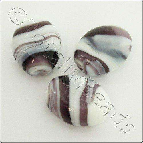 Lampwork Glass Bead Oval 23mm - Amethyst White Swirl