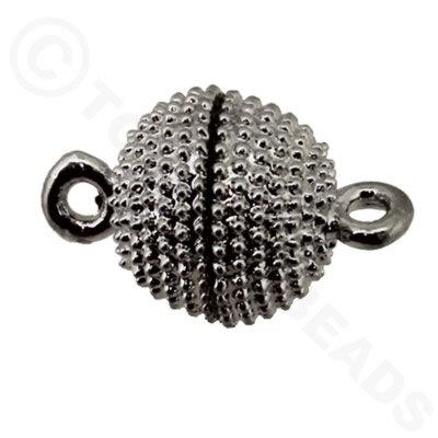 Magnetic Clasp Spotted Round 12mm - Rhodium Colour
