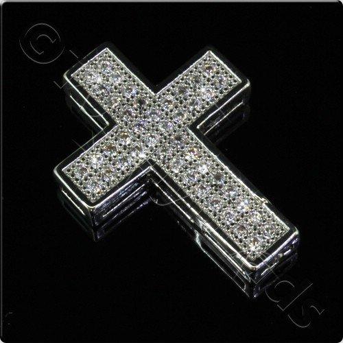 Pave Crystal Pendant - Silver Cross 23mm