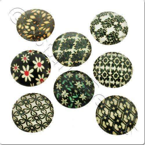 Glass Cabochon 20mm - Antique Green Design 8pcs