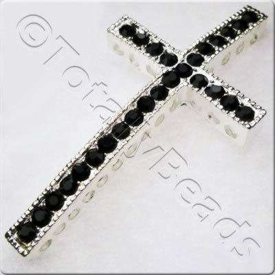 Rhinestone Cross - Silver & Black