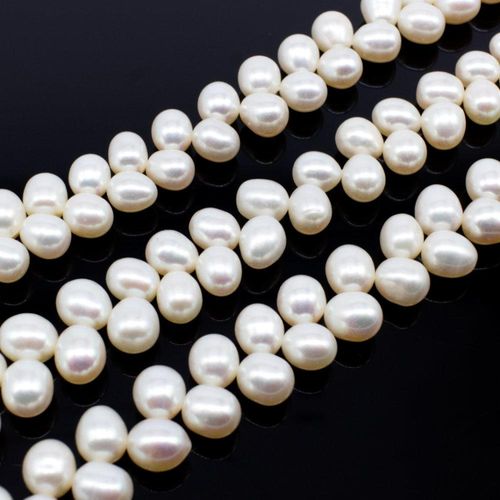 Freshwater Pearls 8x6mm Top Drilled Diag. Oval White   14" String for jewellery making