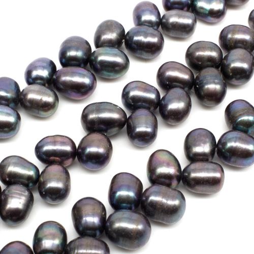 Freshwater Pearls 9x7mm Top Drilled Diag. Oval Grey   14" String for jewellery making