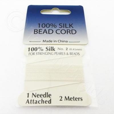 Silk Bead Cord - 0.45mm with Needle - White