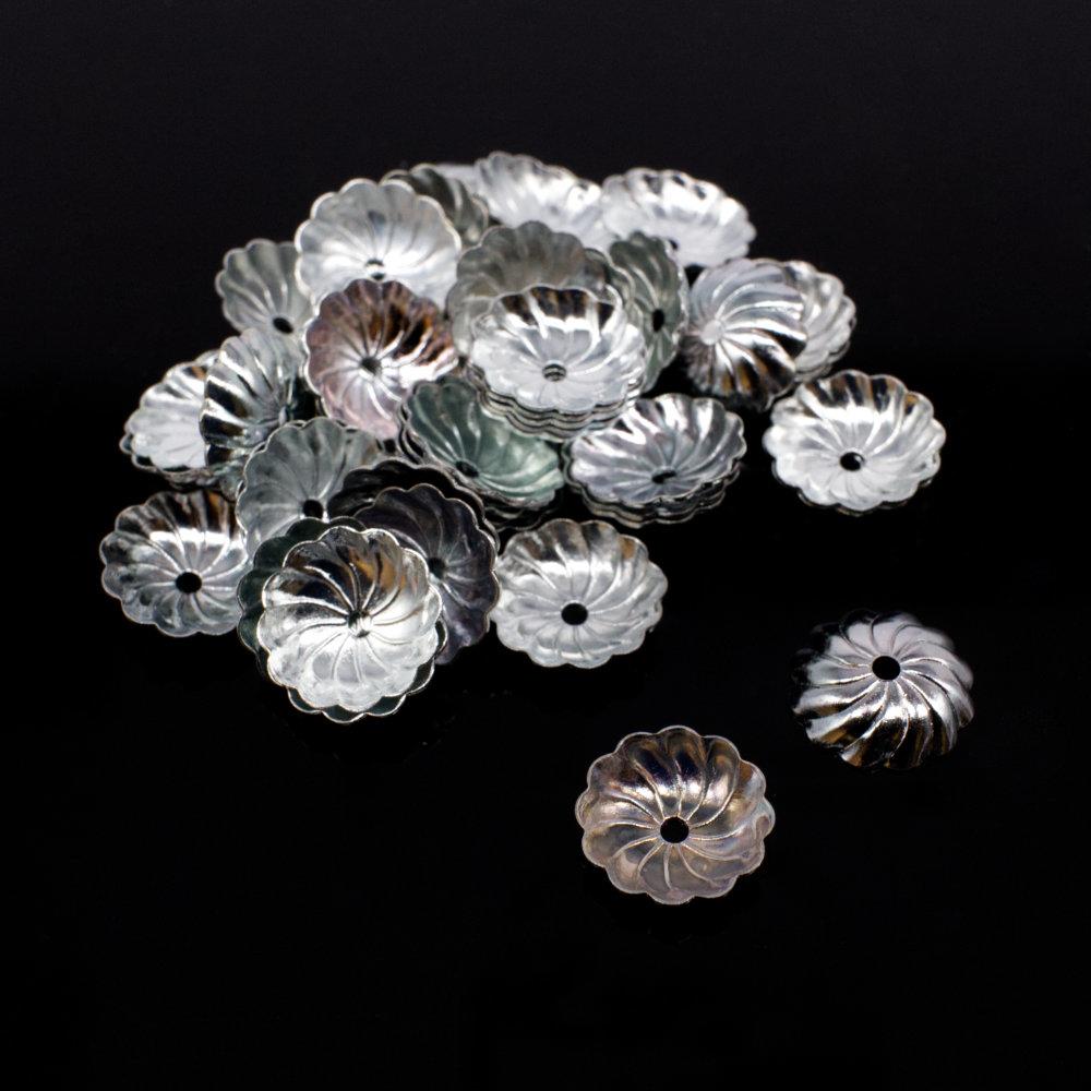 Iron Beadcap 9mm Swirl Petel   Rhodium 100pcs for jewellery making