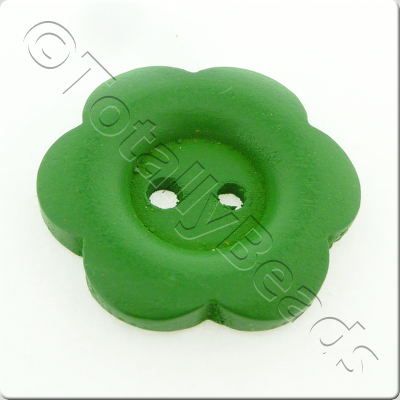 Wooden Flower Button 27mm - Green