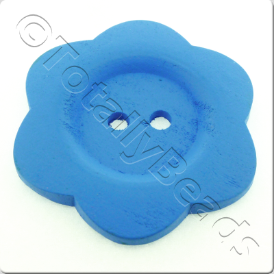 Wooden Flower Button 50mm - Blue